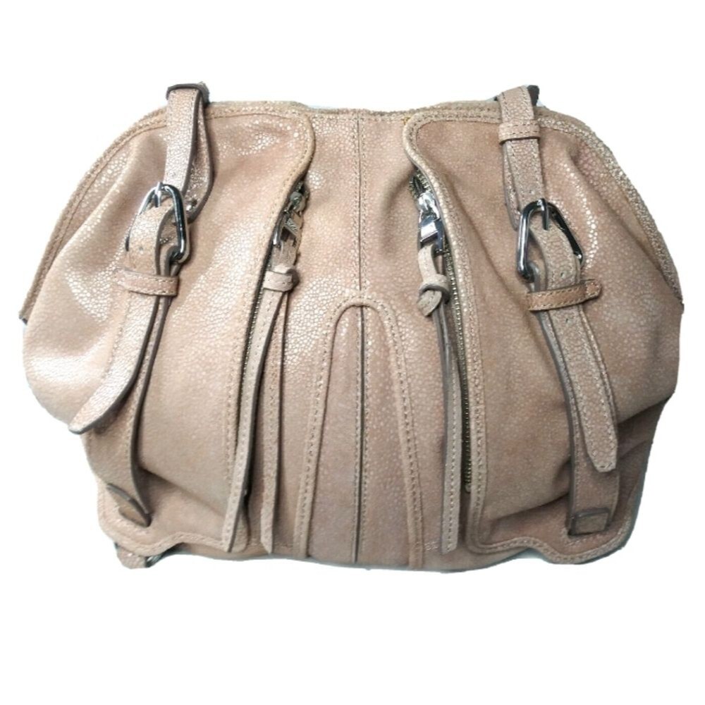 Kooba Chris Leather Satchel Large Handbag Rose Pink Snakeskin Embossed MSRP $366